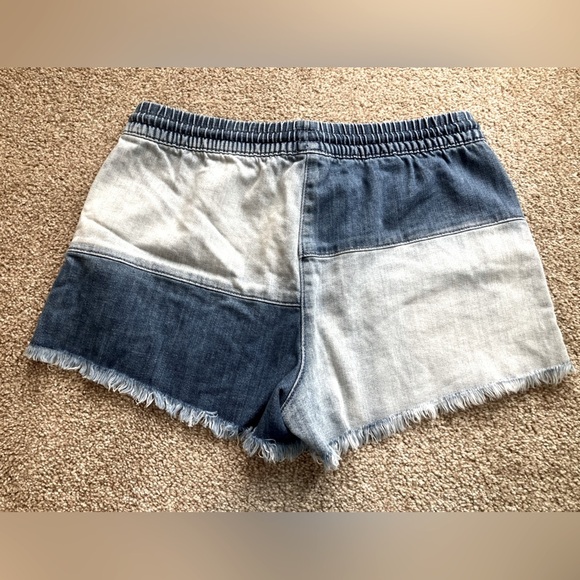 Aerie Denim Color Block Pull On Cut Off Shorts With Drawstring Size Small - Picture 3 of 8
